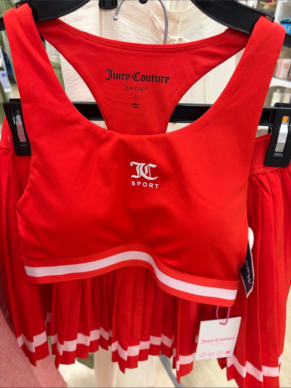 Juicy Couture Red Racerback Sport Bra with White Stripe set/ skirt